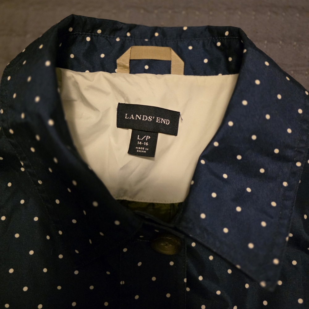Lands' End Navy Polka Dot Raincoat